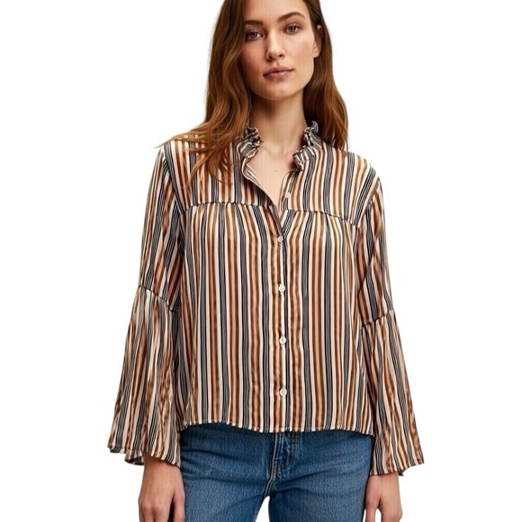 Love Fire Tops - Love Fire Women's XS Striped Bell Sleeve Blouse Multicolor